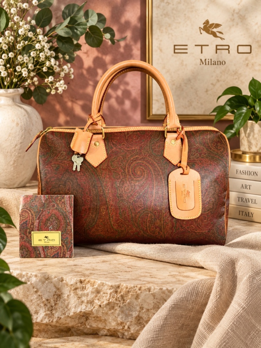 Authentic Vintage ETRO Boston Speedy Paisley Bag Lock & Keys COA